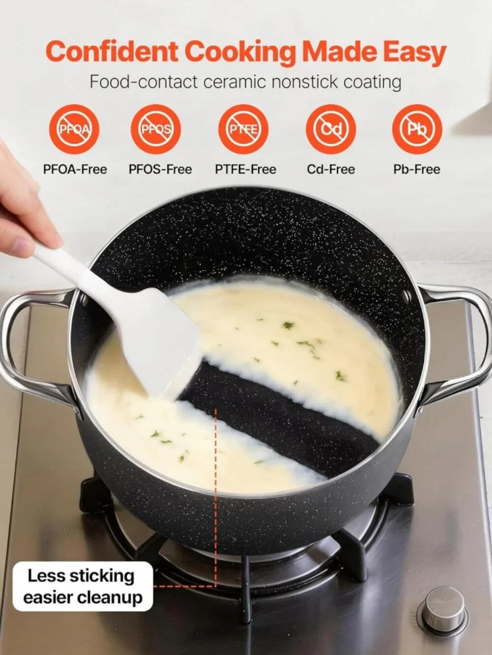 8-Quart Nonstick Aluminum Stock Pot with Glass Lid - PFOA-Free, Induction